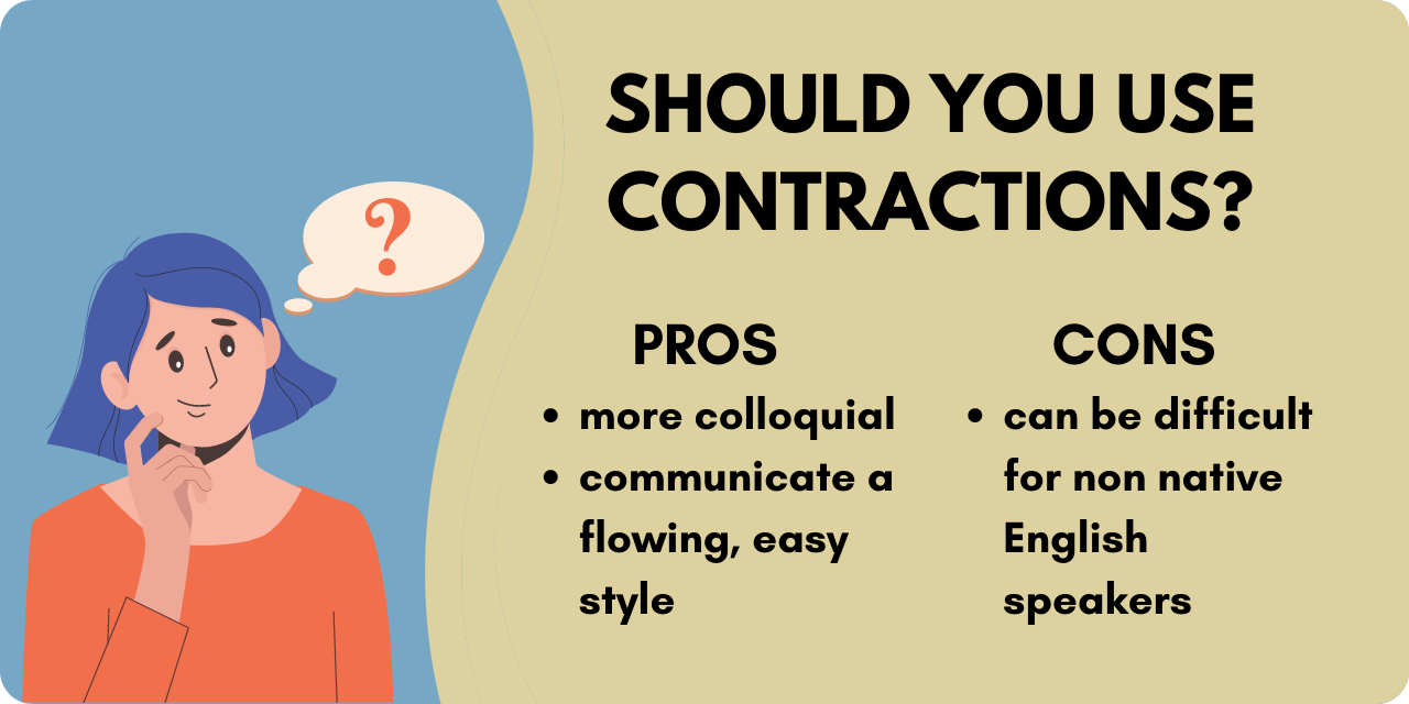 Graphic explaining the pros and cons of using contractions