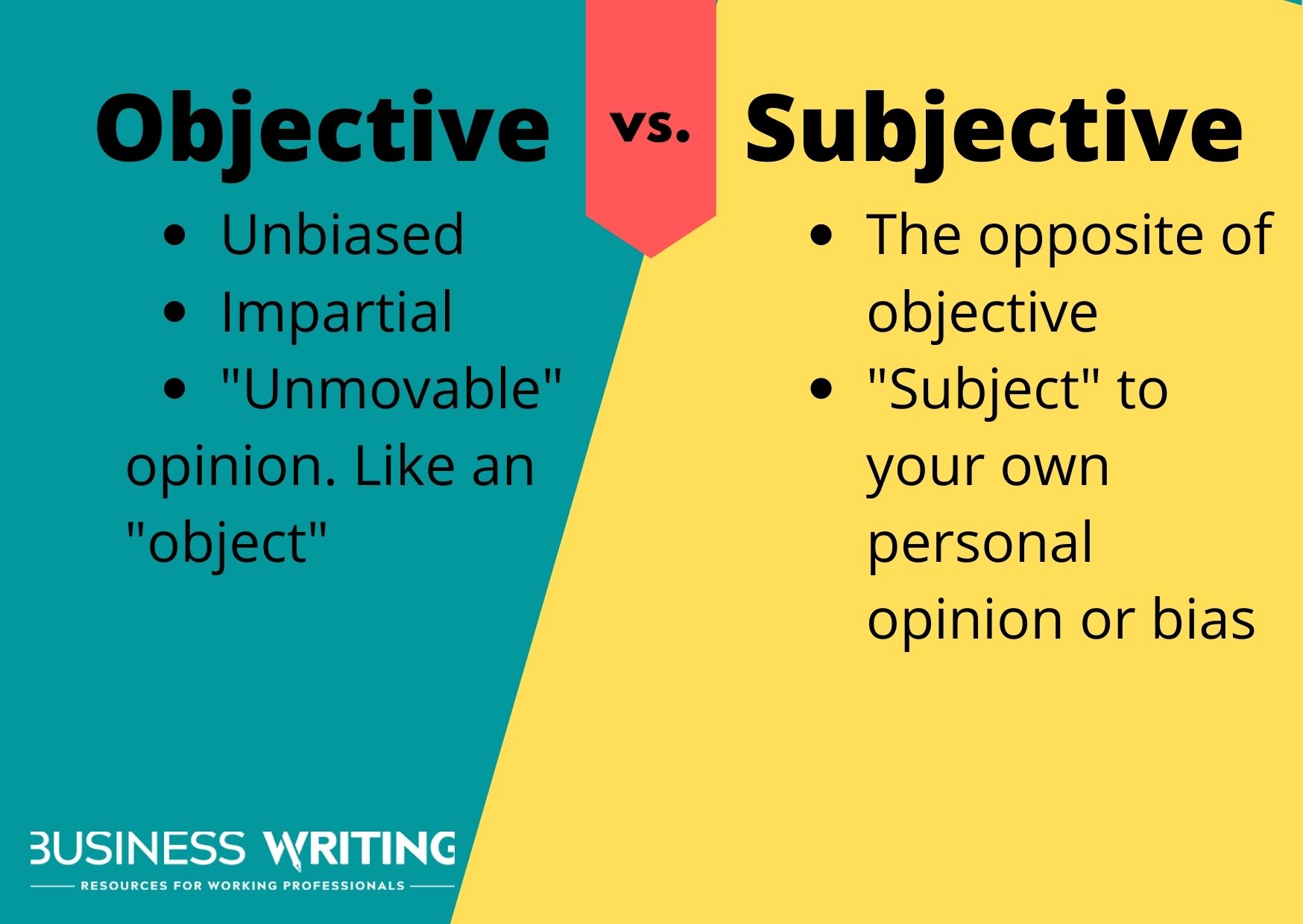 Objective vs. Subjective explanation. Objective (impartial opinion), Subjective (biased opinion)