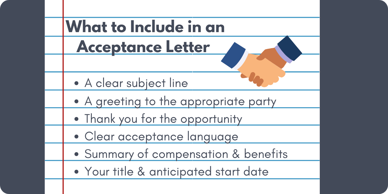 graphic listing points to to include in an acceptance letter