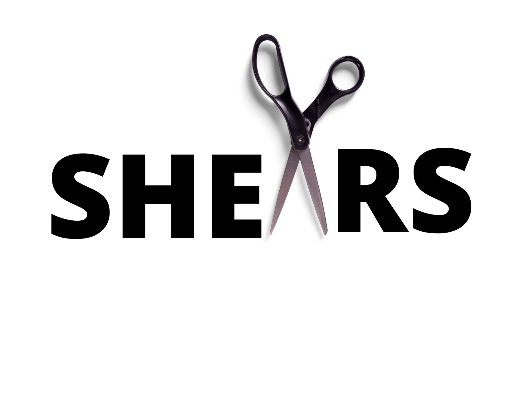 the word shears with the a represented by scissors to show the difference between shears and sheers