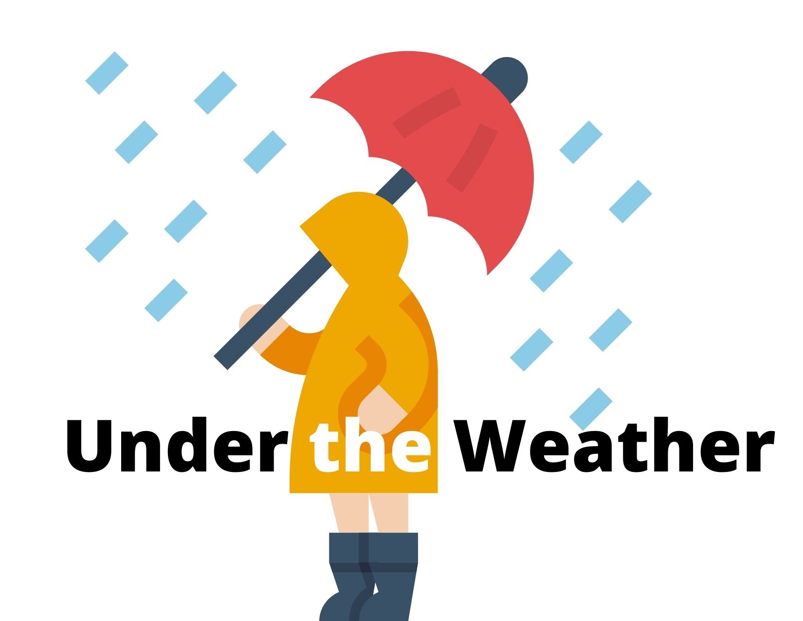 A graphic of a figure holding an umbrella with the words "under the weather"