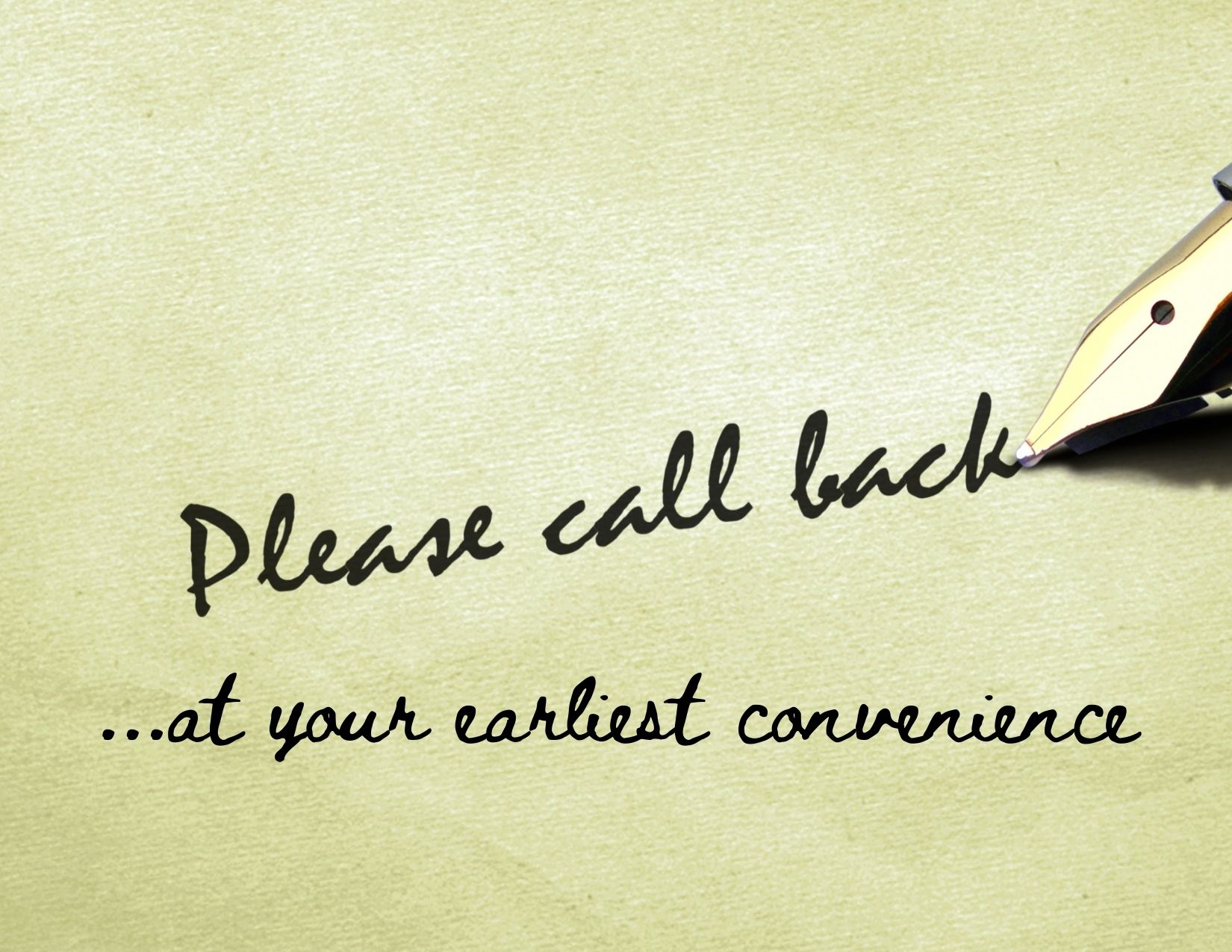 A handwritten notes with the words "Please call back ... at your earliest convenience