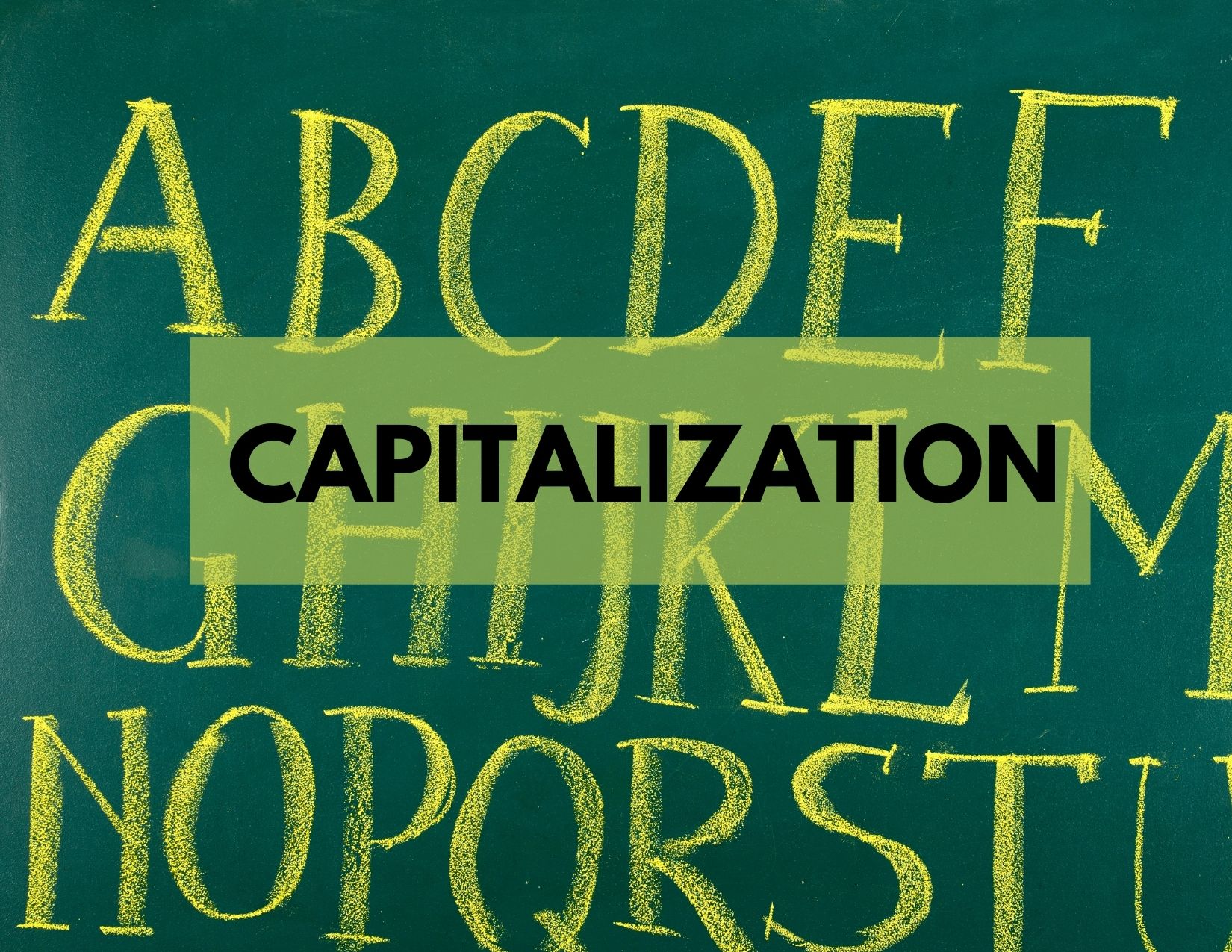 A graphic showing capital letters with the caption "Capitalization in Business Writing"