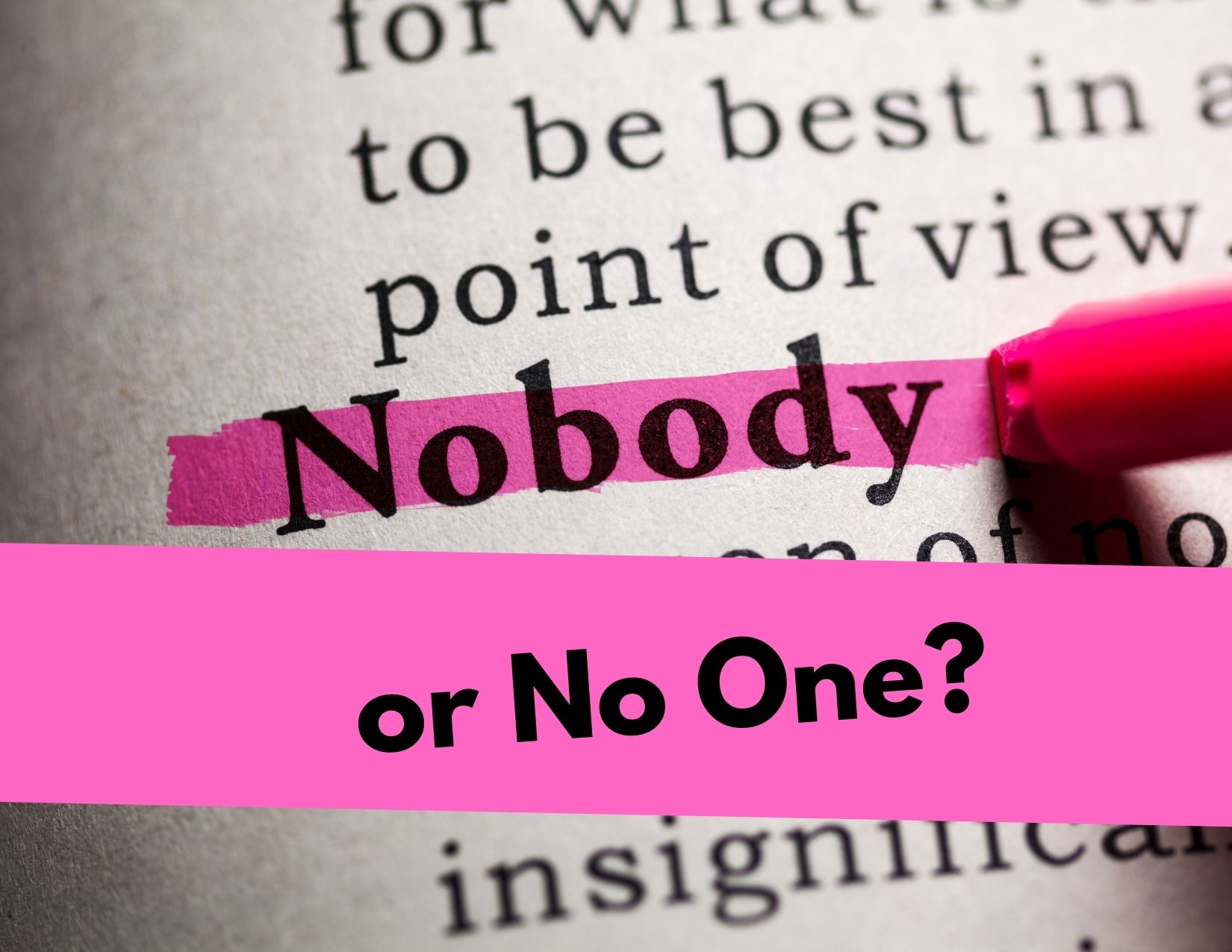 A graphic showing the words Nobody in the dictionary with the words "or No One?" right below.
