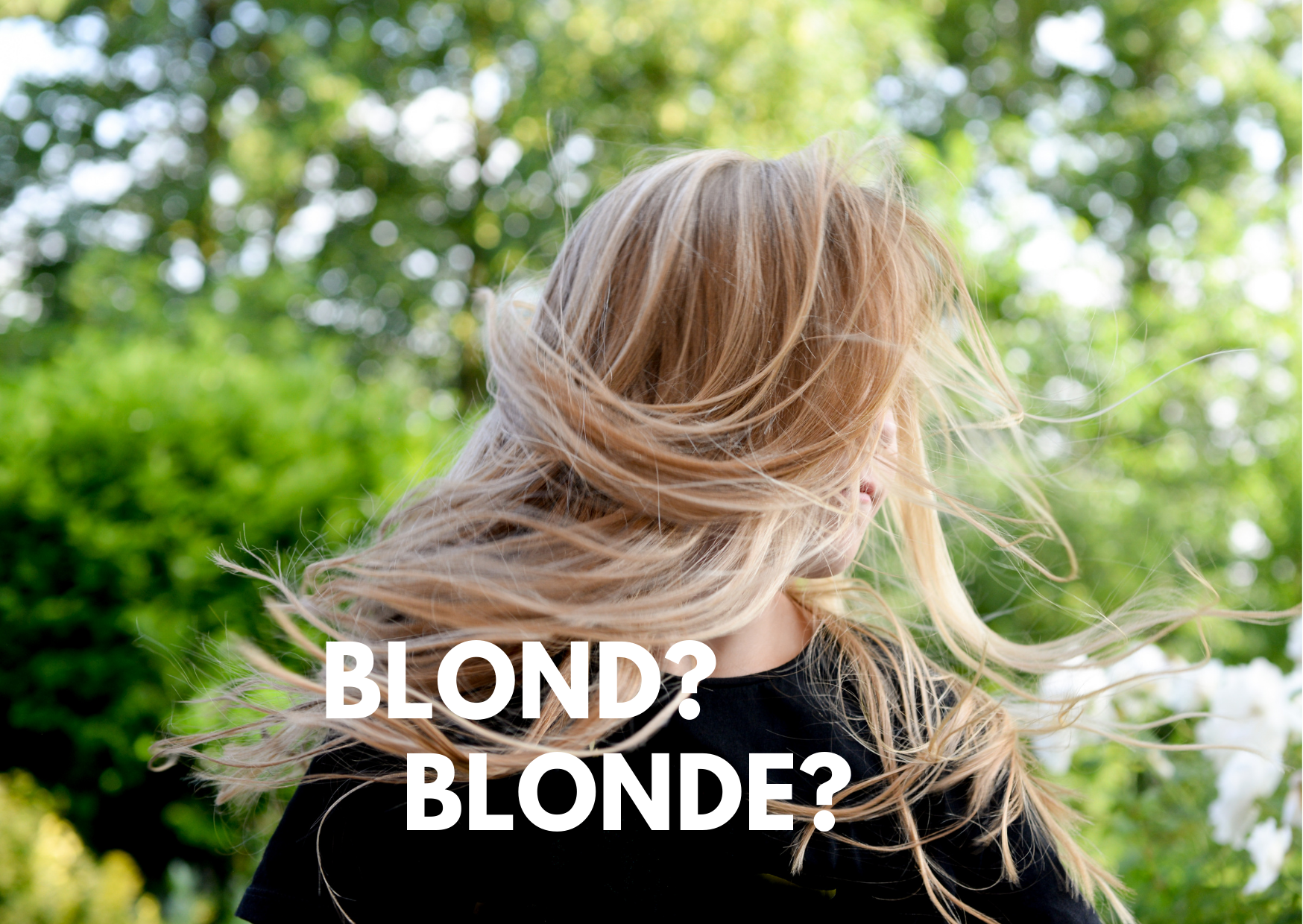 A picture of a woman with light yellow year and the caption blond or blonde?