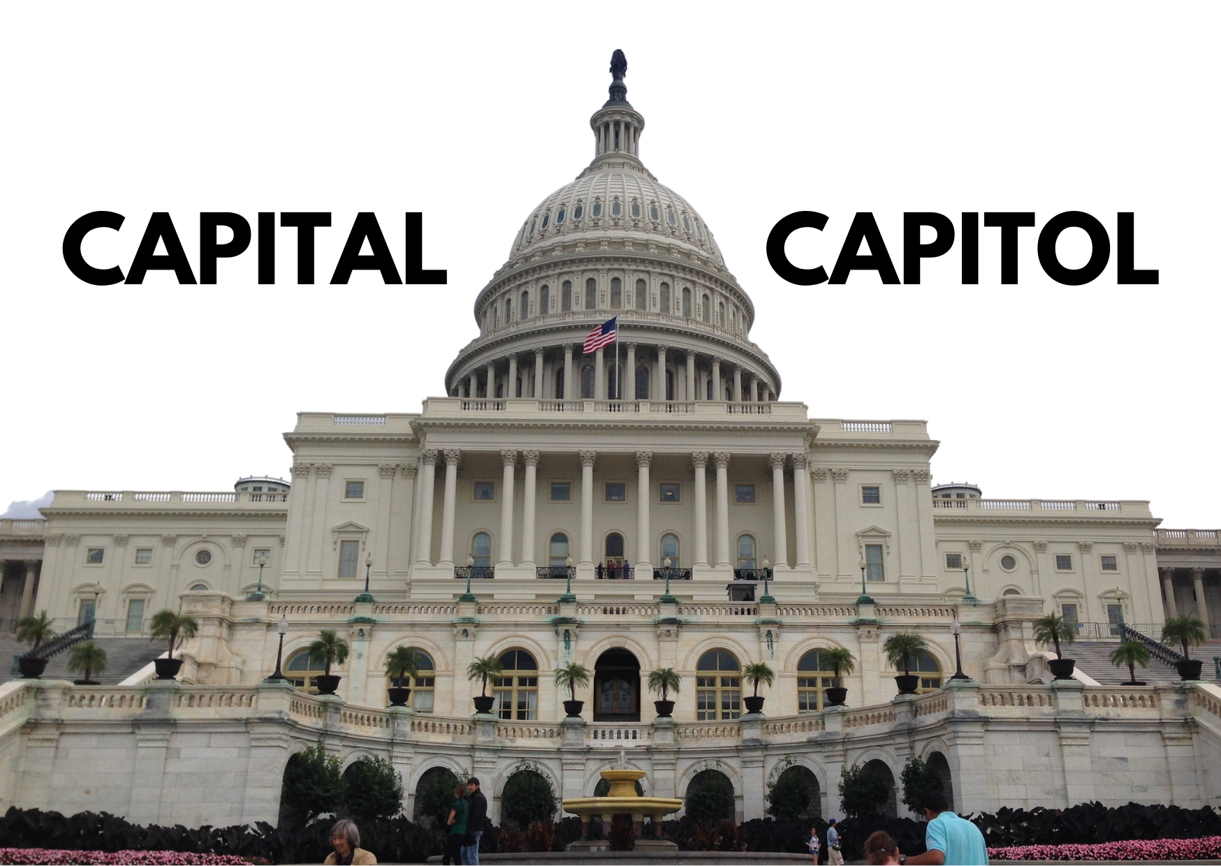 A picture of the Capitol Building with the words Capital or Capitol