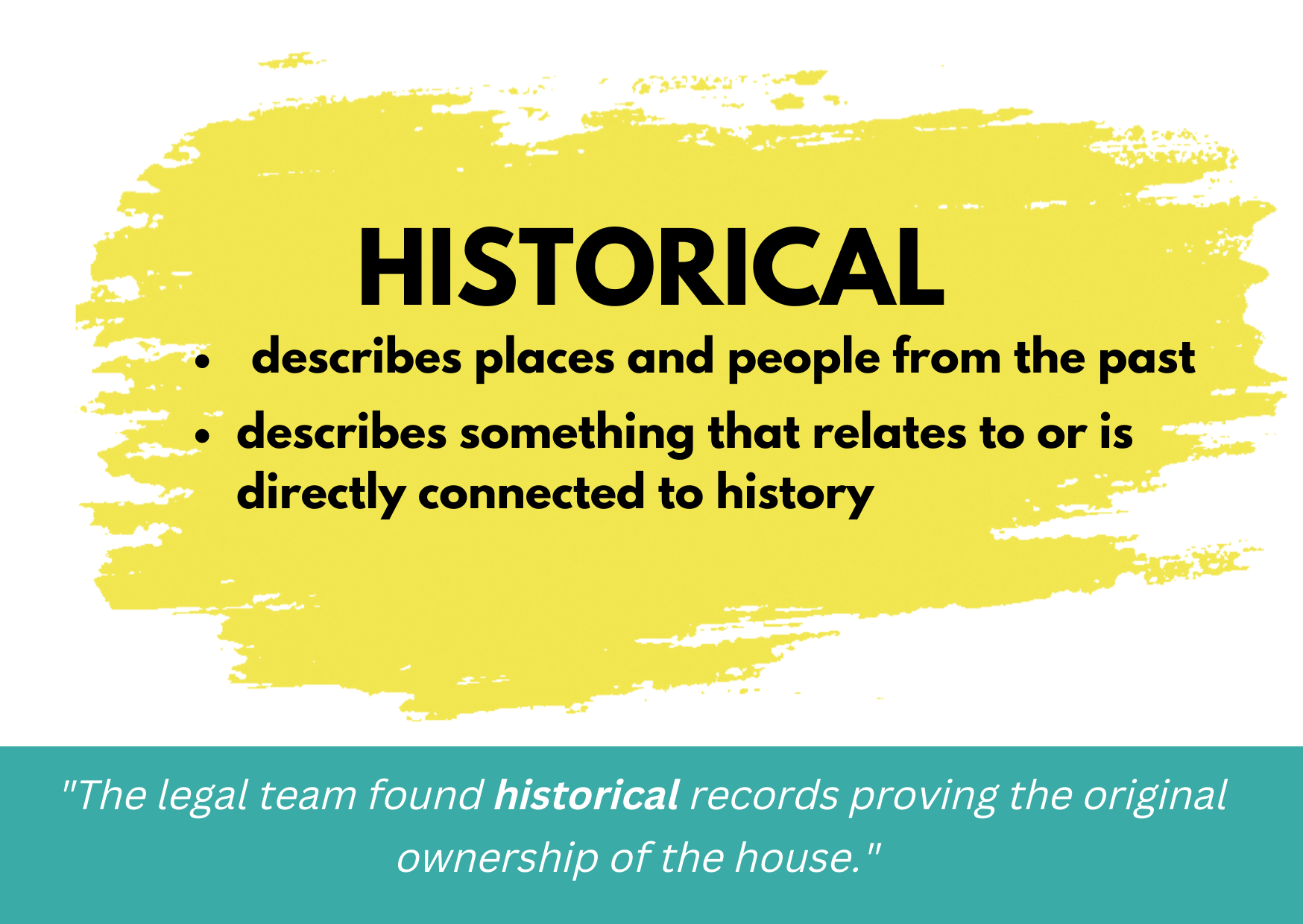 A graphic describes the word Historical and gives an example of the word being used.