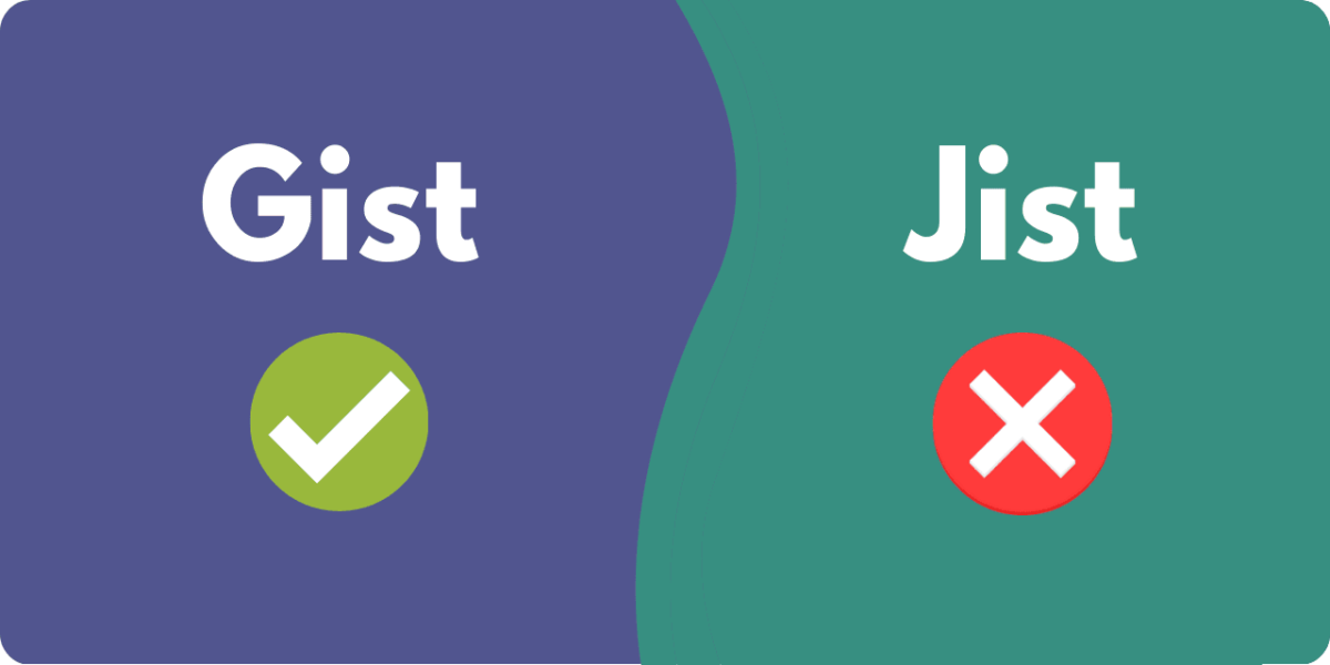 A graphic showing that "Gist" is the correct spelling, while "Jist" is a incorrect